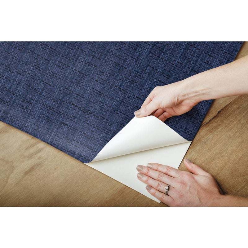 RoomMates RMK11698RL Navy Faux Grasscloth Weave Non-Textured Peel and Stick Wallpaper, Navy - Image 4